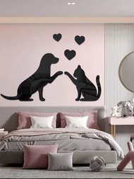 亞克力鏡面牆貼家居裝飾牆貼貼紙，可愛卡通貓狗自粘藝術可拆卸DIY壁貼，適用於臥室
