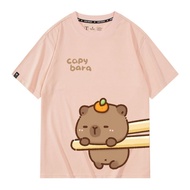 Korean Fashion Trendy Tops Cute Capybara Printed T Shirt 100% Cotton Short Sleeves S-5XL Unisex 119n