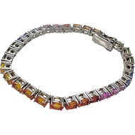 กำไลข้อมือแซฟไฟร์หลากสี ทองคำขาว K14WG (ตรวจสอบความบริสุทธิ์แล้ว) น้ำหนัก 13.4 กรัม ความยาว 15 ซม. ส