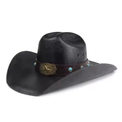 Cowherd Cowboy Hat Breathable Handwoven Hard Unisex Sun Hat Straw Cowboy Hat Wide brimmed Cowboy Hat