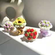 1pc Knitted Mini Handheld Rose Sunflower Bouquet Handbag Hanging Key Chains Accessories Wedding Gues