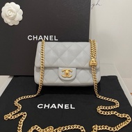 Chanel24p 愛心金球扣 灰金 荔枝牛皮 方胖