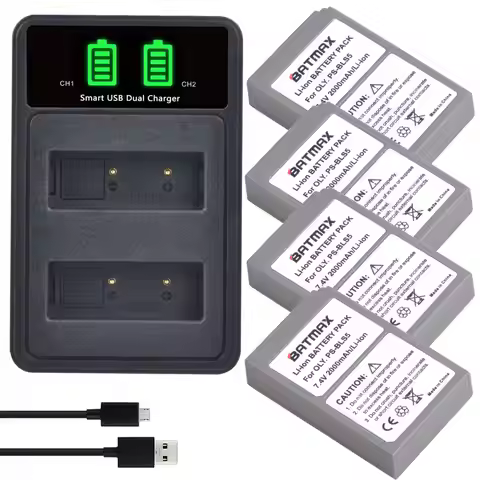Batmax PS-BLS5 BLS-5 BLS50 Battery+LED Charger for Olympus M-5 OM-D E-M5 III E-M10 E-M10 III E-M10 I