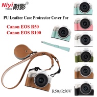 Camera Case PU Leather Bag Case Protrector Cover For Canon EOS R50 R100 Bottom Replaceable Battery C