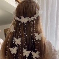 European European American New Style Butterfly Pearl Headband Handmade Headwear Pearl Bridal Headwea