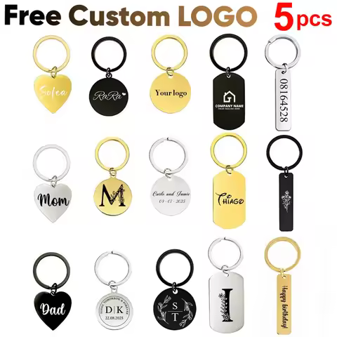 5PCS Free Personalized Keychains Tag Portable Long Ring Gift Keychain Birth Flower Keychain Gifts fo