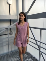 粉紅色整體短褲女性，夏季工裝褲，短褲工作服，短連衣褲