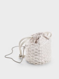串珠編織水桶包 - 白色
