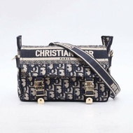 DIOR 藍色帆布淺金扣2022迪奧Diorcamp經典刺繡郵差包小號23肩背包
