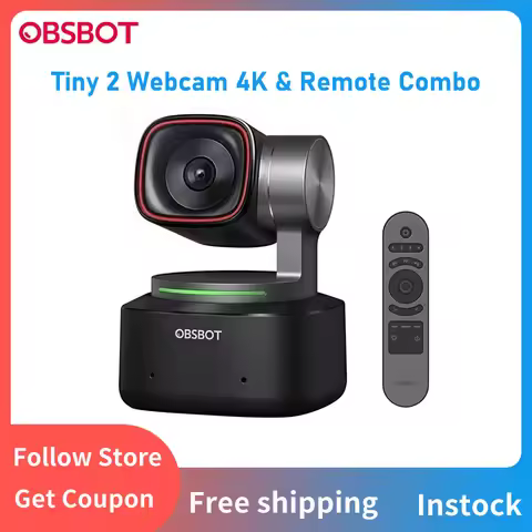 OBSBOT Tiny 2 Webcam 4K & Remote Combo AI Tracking Camera with 1/1.5" Sensor,Voice/Gesture Control,6