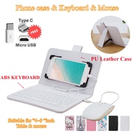 Portable Type-C/Micro-Usb Wired Keyboard Mouse Set with Leather Cove for Mobile Phones