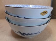 早期日本有田燒清秀窯瓷碗 櫻花瓷碗 湯碗 麵碗- 直徑 13.5 公分- 3 碗合售