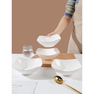 78 Yuan Pure White 8-Inch Four-Corner Deep Bowl Household High-Value Ceramic Vegetable Bowl Plate Sa