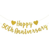 Happy 50th Anniversary Banner, 50th Anniversary, 50th Birthday, 50 Years Loved Party Decorations (Go