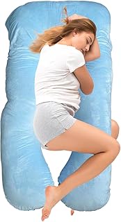 IRIE FOR ME U Shaped Memory Foam Inch Full Body Pillow for Pregnant Women, Maternity and Pregnancy Must Haves Belly Support, Cushioning Side Sleeper &amp; Baby Sleeping Pillow (Light Blue)