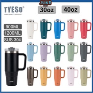 Tyeso Insulated Cup 30/40oz 304 Stainless Steel Handle Thermal Tumbler with Straw 900/1200ml Large-Capacity Double Insulated Coffee Mug Keep Cold and Warm
