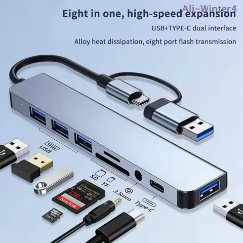 【Winter4】8 In 1 USB Type C HUB Docking Station With 3.5mm Audio Jack Adapter Micro TF SD Card Reader