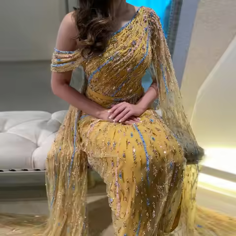 Sharon Said Gold Yellow Simple Elegant Evening Dress One ShoulderWomen Wedding Guest Formal Party Go