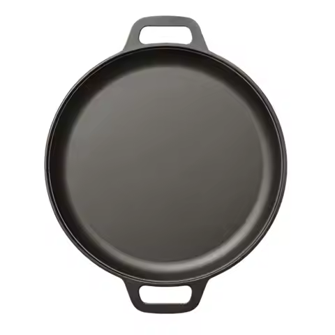 AB02 Cast Iron BBQ Camping Frying Pan, Double Handle Non-Stick Pancake Pizza Pan, Steak Pork Chicken