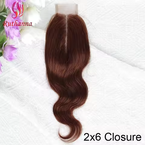 4# Brown 2x6 Lace Closure Body Wave 100% Human Hair Brazilian Virgin Hair 2x6 Transparent Lace Closu