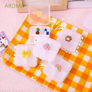 AROMA 1Pc Pill Storage Box Cartoon Medicine Organizer Pill Case Portable Travel 4 Grid Empty Cute Plastic Sealed Tablet Box