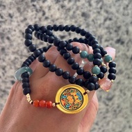 6mm天然降真香木珠 純銀燒藍扎基拉姆設計多圈手串手持項鍊fs