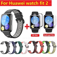 For Huawei watch fit 2 Strap And Huawei watch fit 2 Screen Protector Sports Silicone Band For Huawei fit 2 Strap Double Color Replacement Huawei watch fit 2 film 3D Full Coverage F