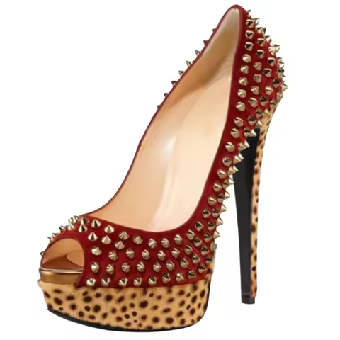 DIZHUANG Fashionable women's high heels. Rivet shoes. About 15cm heel height. Peep toe pumps. Fashio