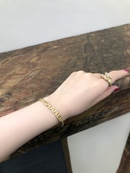 【VintageShop solo 日本直送 中古包】CHANEL 香奈兒 經典 Logo 寬版手鐲/戒指 鑲鑽 金色 復古 古董 p7624z