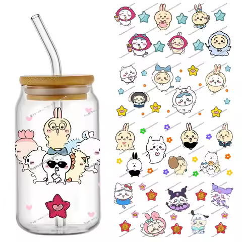 Miniso Cartoon Chiikawa UV DTF Transfer Sticker 16oz Cup Wrap For 16oz Libbey Glass Can Bottle Self-