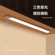 A8-【20cm】LED智能人體感應燈 磁吸衣櫃感應燈 可調節光度 附磁貼USB充電式  過道長條衣櫃燈廚房櫥櫃燈小夜燈 強力吸附 人體感應燈條 智慧led燈 三色變光 長型- 白色