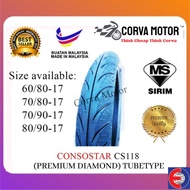Corva Motor Consostar Tayar Motosikal Tubetype Cs118 60/80-17 70/80-17 70/90-17 80/90-17 Bunga Maxxis Diamond Tayar Ex
