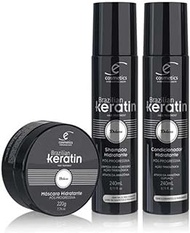 Ecosmetics Brazilian Keratin Deluxe Moisturizing Hair Care Set for Straightening, Smoothing, and Anti-Frizz Treatment - 23.95 Oz
