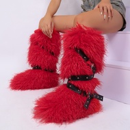 Hot Girl Sexy Tall Boots Snow Boots 2025 New Style Cross Belt Buckle Fur Fur Long Wool Boots