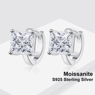 Real 1ct 2ct Princess Cut Moissanite Hoop Earrings Lab Diamond S925 Sterling Silver With White Gold 