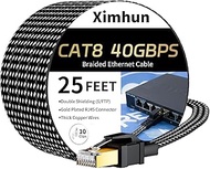 Ximhun Cat 8 Ethernet Cable 25 FT, High-Speed Braided Internet Cable Network Cord with RJ45 Connecto