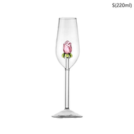 ♂HOT AMAZE♀ Creative 3D Pink Glass Rose Build-In Red White Wine Glasses Cup Drinkware Goblet Champag