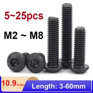 M4 M5 M6 M8 Grade 10.9 Alloy Steel Screws Hex Socket Round Head Cap Black Screw Furniture Fastener B