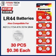 (SG LOWEST) LR44 AG13 L1154 A76 357A SR44 Alkaline Button Battery 1.5V 30 Pcs $0.36 Each Piece For W