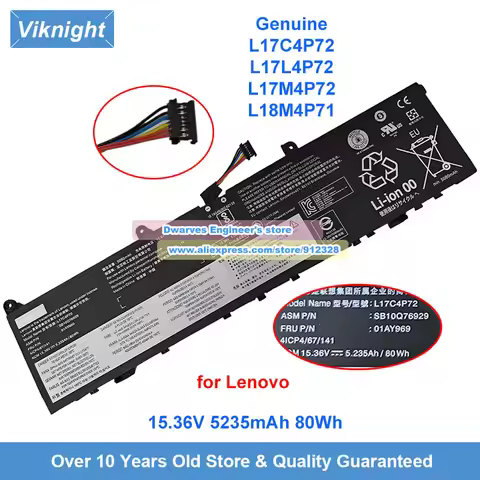 Genuine L17C4P72 Battery L17L4P72 L17M4P72 L18M4P71 15.36V 80Wh for Lenovo ThinkPad P1 1st 2nd Gen 2