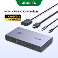 UGREEN USB-C KVM Composite Switch 2-in-1-out,Aluminum enclosure 4K@60Hz USB 3.0 PD 100W,Input: USB-C
