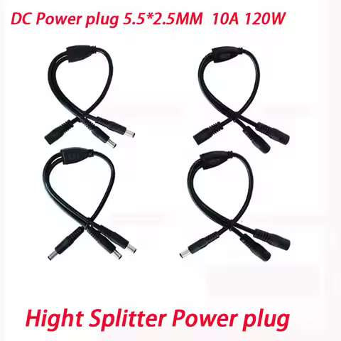 Hight Power Cable DC 5.5*2.5mm Plug Splitter Cord 120W 10A For 19V 24V Monitoring Router 0.3M 18AWG 