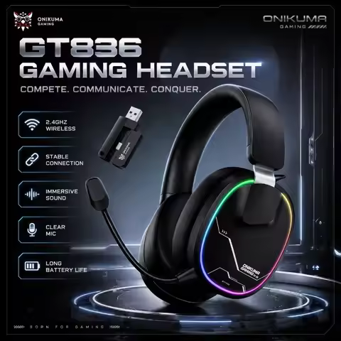 ONIKUMA GT836 Wireless Headset 2.4G RGB Gaming Headphones Stable Connection Clear Boom Mic Long Batt