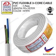 FAJAR 1.5MM 3CORE FLEXIBLE PVC CABLE WHITE SIRIM 100% PURE COPPER 90M