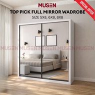 🔥SIAP PASANG🔥MUSEN Top Pick Sliding Premium Wardrobe/ FULL MIRROR/ Almari/ 5x8 6x8 8x8/ Almari Baju