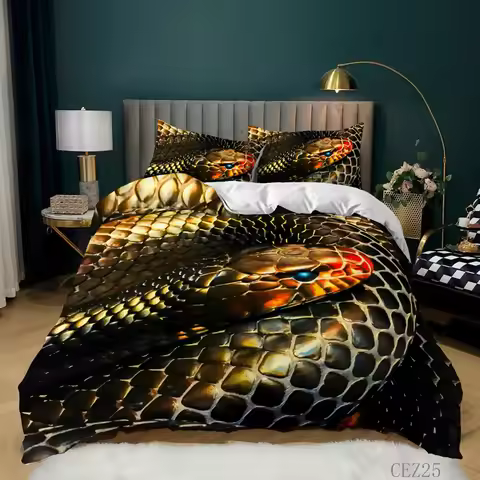 Snake Duvet Cover 3D Reptile Print Bedding Set Queen Size For Kids Adults Living Room Decor Green Sn