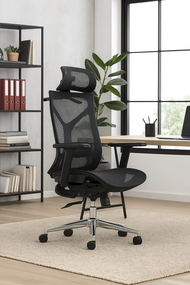 The TECHNO high-back office chair is an ergonomic office chair with a mesh backrest. It features an