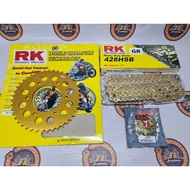 RK ALLOY GOLD SPROCKET SET WITH HEAVY DUTY GOLD CHAIN FOR SNIPER 150/155/TFX 150/R15 VERSION 2 ONLY