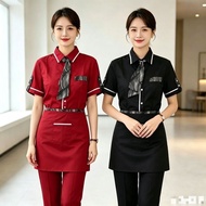 A591 Style Summer Men Women Short-Sleeved Fashion Slim-Fit Work Uniform Hotel Waiter Restaurant Cafe