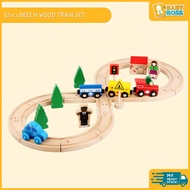 BabyBoss Beech Wood 32 Pieces Magnetic Train with Wooden Tracks Set Mainan Kereta Api Magnetik